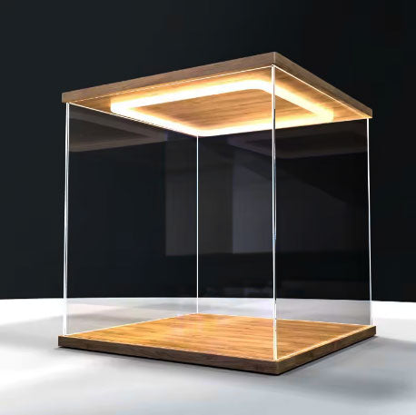Illuminated Acrylic Display Box 40x40x40cm with Wood Base